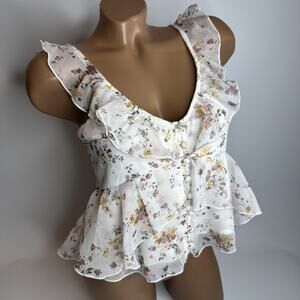 Abercrombie Floral Ruffle Top XS Peplum Button Up Romantic Coquette Cottage